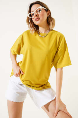 Oversize Basic T-shirt Yağ Yeşili - Thumbnail