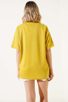 Oversize Basic T-shirt Yağ Yeşili - Thumbnail
