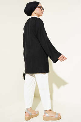 Yandan İp Bağlamalı Kimono Siyah - Thumbnail