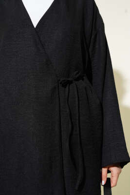 Yandan İp Bağlamalı Kimono Siyah - Thumbnail