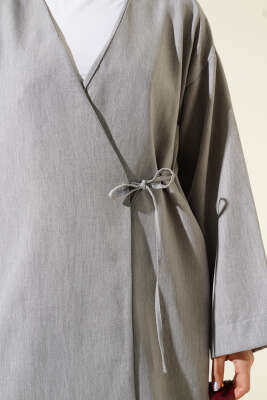 Yandan İp Bağlamalı Kimono Gri - Thumbnail