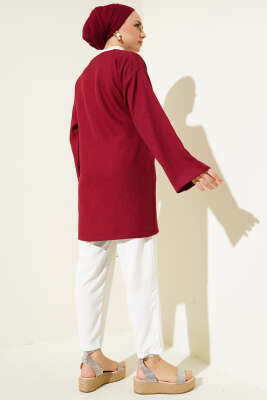 Yandan İp Bağlamalı Kimono Bordo - Thumbnail