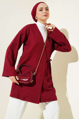 Yandan İp Bağlamalı Kimono Bordo - Thumbnail