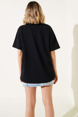 Ayıcık Nakışlı Basic T-shirt Siyah - Thumbnail