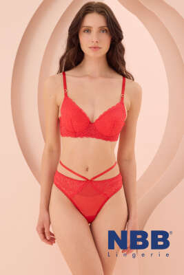 Pazarium - NBB Hafif Destekli Üçlü Sütyen Takım Kırmızı