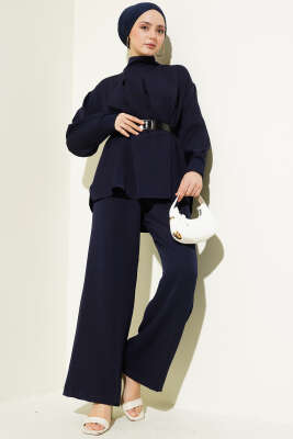 Pazarium - Pileli Kemerli Salaş İkili Takım Lacivert