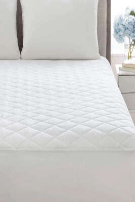 Çift Kişilik Kapitoneli Sıvı Geçirmez Yatak Alezi Beyaz - Thumbnail