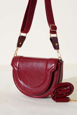 Pazarium - Oval Dikiş Detaylı Çanta Bordo