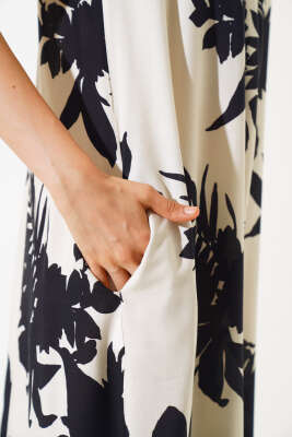 İp Askılı Desenli Kolsuz Elbise Siyah - Thumbnail