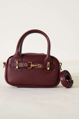 Kanca Kemerli Mini Çanta Bordo - Thumbnail