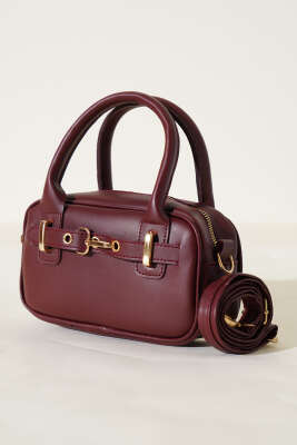 Kanca Kemerli Mini Çanta Bordo - Thumbnail