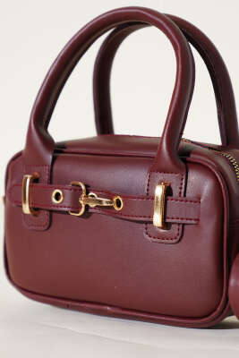 Kanca Kemerli Mini Çanta Bordo - Thumbnail