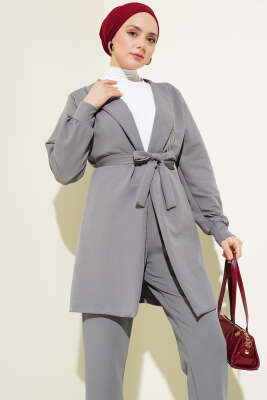 Yaka Zincir Püsküllü İkili Takım Gri - Thumbnail