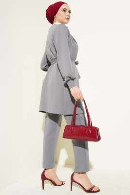 Yaka Zincir Püsküllü İkili Takım Gri - Thumbnail