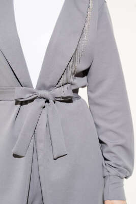 Yaka Zincir Püsküllü İkili Takım Gri - Thumbnail