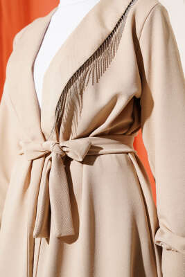 Yaka Zincir Püsküllü İkili Takım Bej - Thumbnail