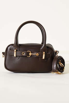 Kanca Kemerli Mini Çanta Kahve - Thumbnail