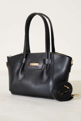 Metal Armalı Fermuarlı Çanta Siyah - Thumbnail