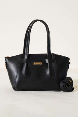 Metal Armalı Fermuarlı Çanta Siyah - Thumbnail