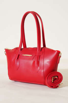 Metal Armalı Fermuarlı Çanta Kırmızı - Thumbnail