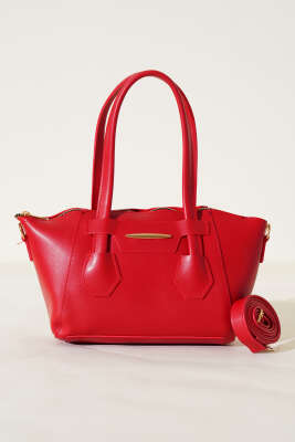 Metal Armalı Fermuarlı Çanta Kırmızı - Thumbnail