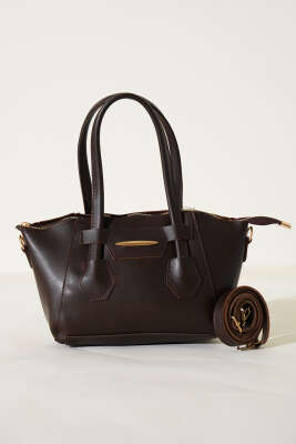 Metal Armalı Fermuarlı Çanta Kahve - Thumbnail