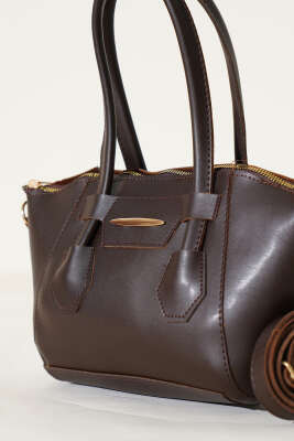 Metal Armalı Fermuarlı Çanta Kahve - Thumbnail