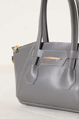 Metal Armalı Fermuarlı Çanta Gri - Thumbnail