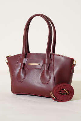 Metal Armalı Fermuarlı Çanta Bordo - Thumbnail