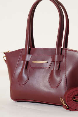 Metal Armalı Fermuarlı Çanta Bordo - Thumbnail