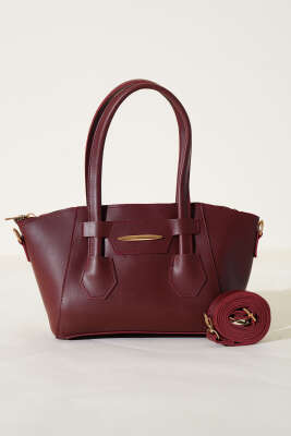 Metal Armalı Fermuarlı Çanta Bordo - Thumbnail