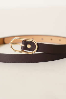 Oval Tokalı İnce Kemer Acı Kahve - Thumbnail