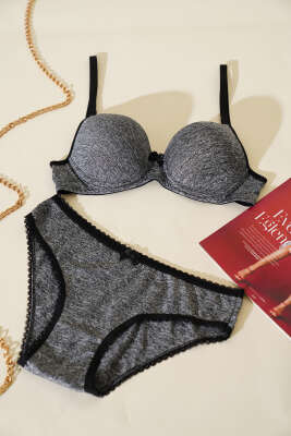 Pazarium - Micro Destekli Sütyen Takım Gri