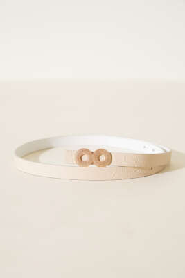 Yuvarlak Tokalı İnce Kemer Bej - Thumbnail