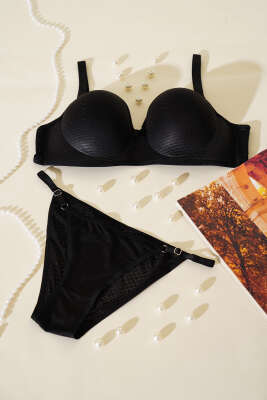 Pazarium - Yekpare Desteksiz Sütyen Takım Siyah