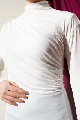 Balıkçı Yaka Yan Büzgülü Sandy Bluz Beyaz - Thumbnail