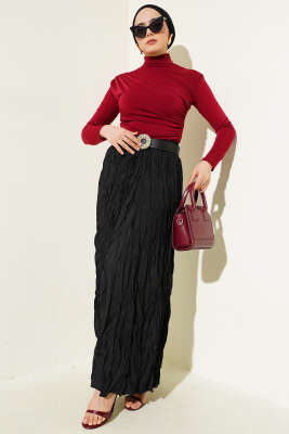 Balıkçı Yaka Yan Büzgülü Sandy Bluz Bordo - Thumbnail