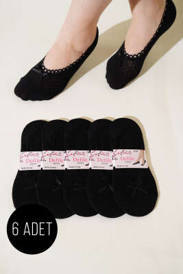 Pazarium - Bayan 6'lı Dantel Babet Çorap Siyah