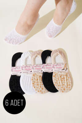 Pazarium - Bayan 6'lı Dantel Babet Çorap Asorti 4