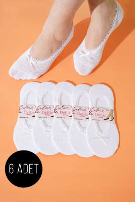 Pazarium - Bayan 6'lı Dantel Babet Çorap Beyaz