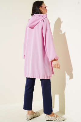 Çift Cepli Fermuarlı Hırka Pudra - Thumbnail