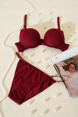 Double Destekli Sütyen Takım Bordo - Thumbnail