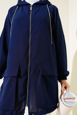 Çift Cepli Fermuarlı Hırka Lacivert - Thumbnail