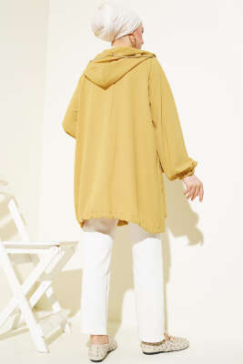 Çift Cepli Fermuarlı Hırka Yağ Yeşili - Thumbnail