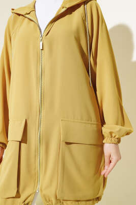 Çift Cepli Fermuarlı Hırka Yağ Yeşili - Thumbnail