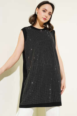 Önü Taş Süslemeli İçlik Siyah - Thumbnail