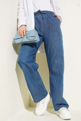 Bel Lastikli Cepli Kot Pantolon Mavi - Thumbnail