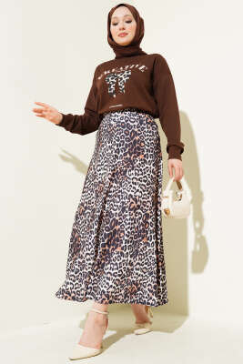 Leoparlı Etekli Scuba İkili Takım Kahve - Thumbnail