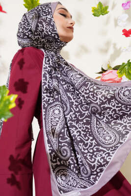 Pazarium - Paisley Desenli Soft Şal Vizon