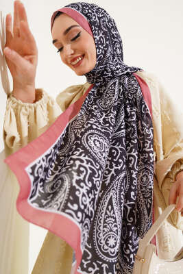 Pazarium - Paisley Desenli Soft Şal Gül Kurusu